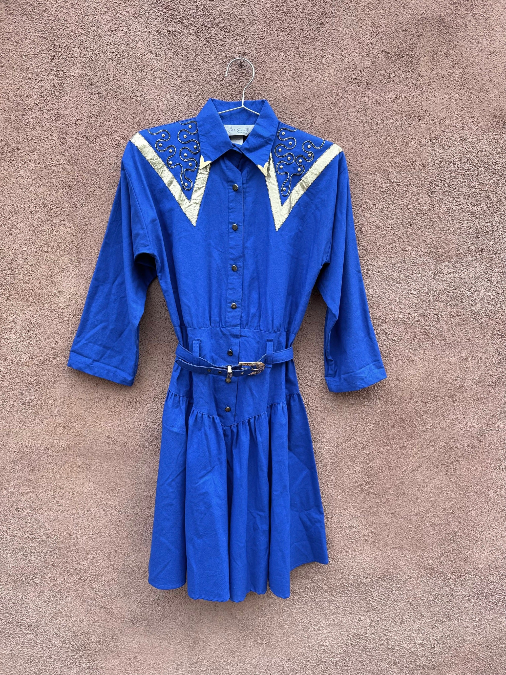 Vintage Blue Gold Lilia Smitty Western Dress 5 6 DESERT MOSS