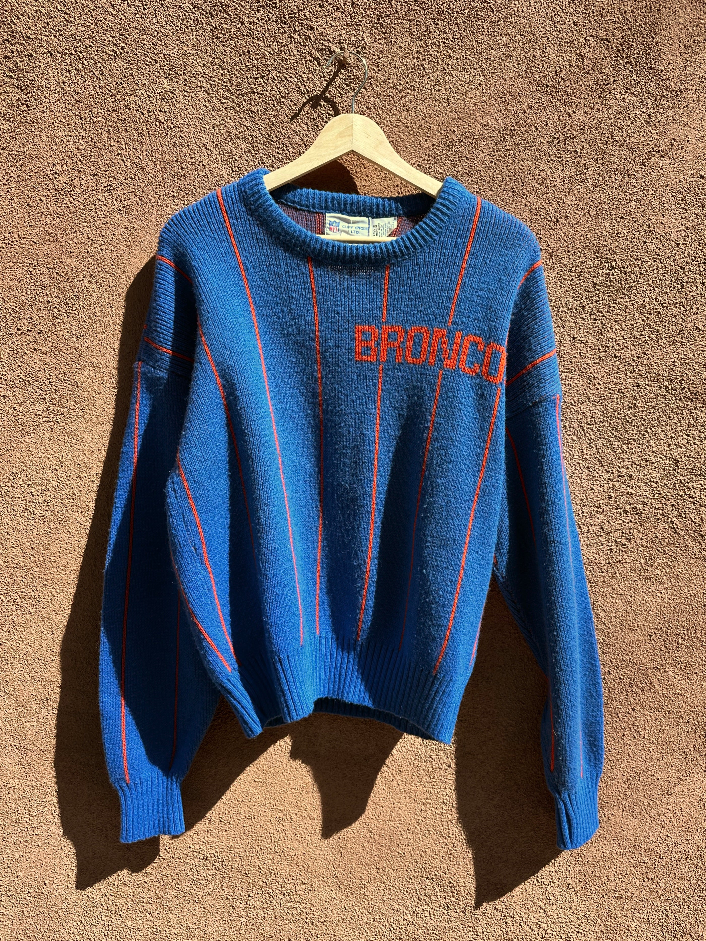 Vintage Blue with Orange Pinstripes Denver Broncos Cliff Engle Sweater