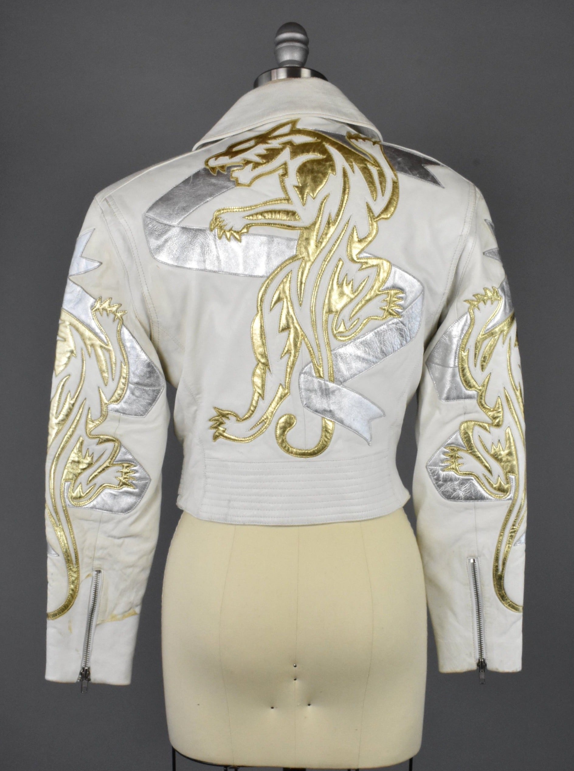 Vintage White Michael Hoban North Beach Leather Jacket with Gold 