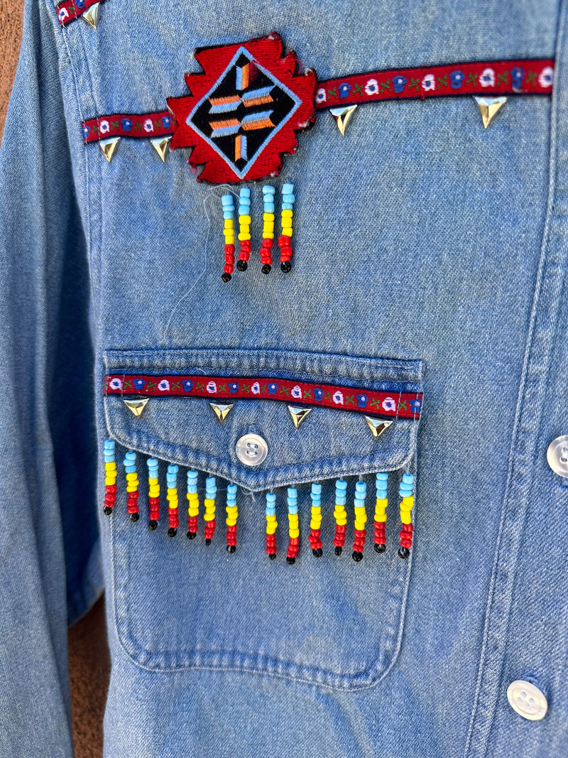 Lew Magram Southwest Style Denim Blouse