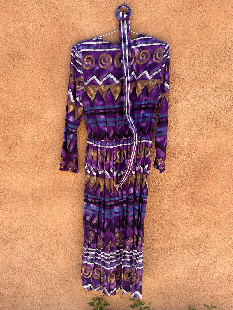 Terri Ellen Purple Southwest Style Belted Dress