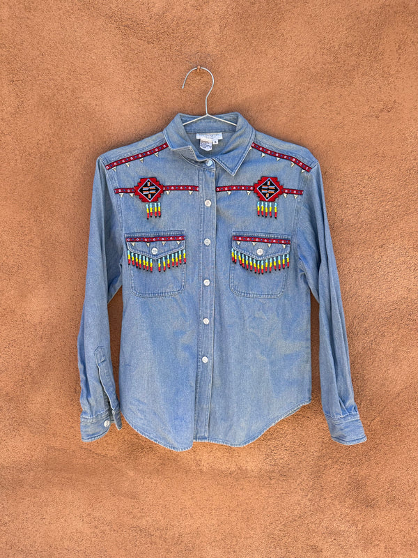 Lew Magram Southwest Style Denim Blouse