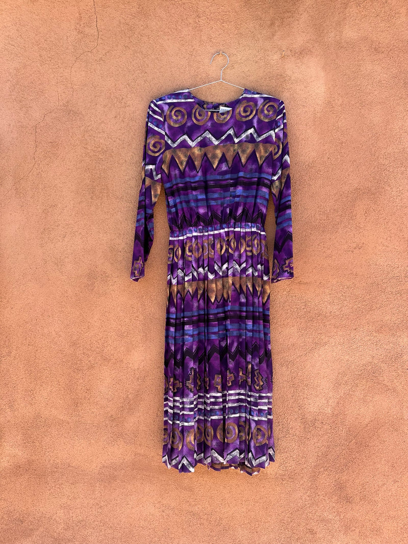 Terri Ellen Purple Southwest Style Belted Dress