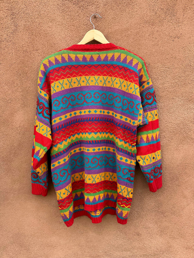 Colorfully Striped & Beaded Margos Sweater - large - as is