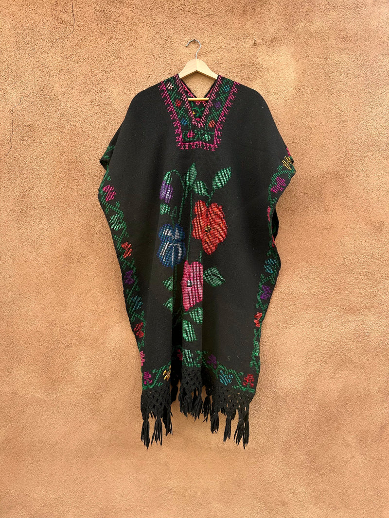 Embroidered Floral Mexican Poncho