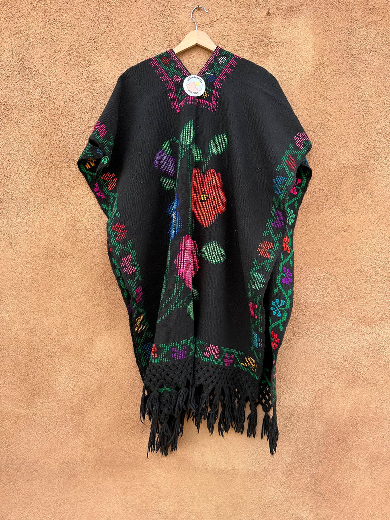 Embroidered Floral Mexican Poncho