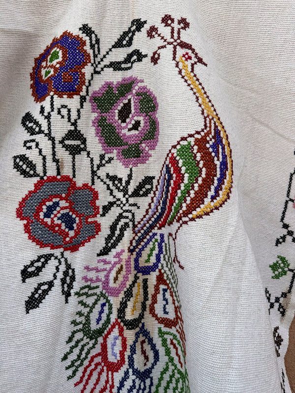 Embroidered Peacock Mexican Poncho