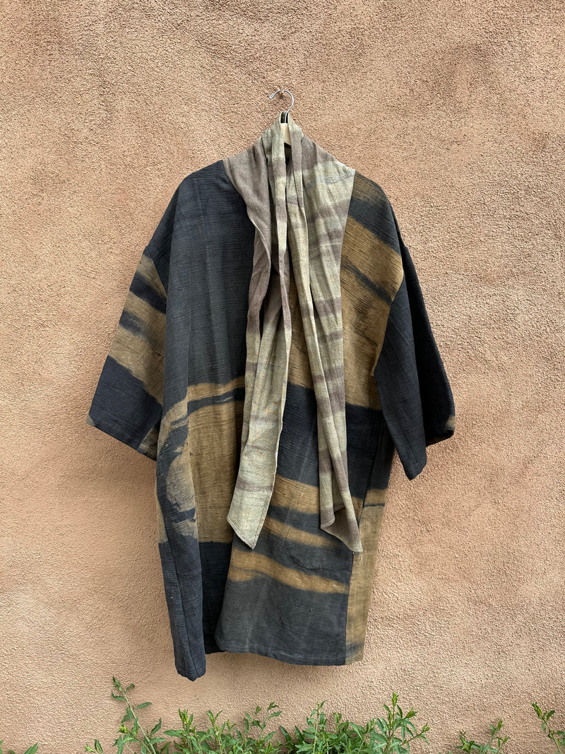 Japanese Kakishibu Linen Robe with Scarf