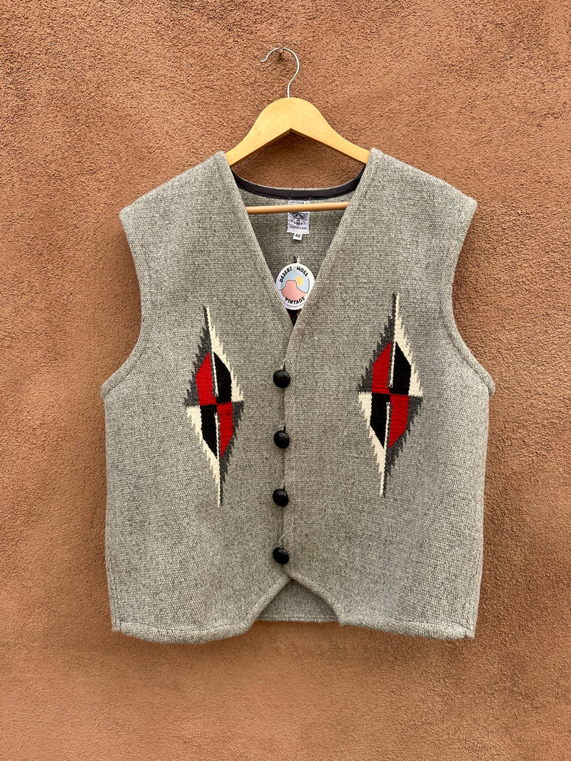 Gray Ortegas Hand Loomed Wool Chimayo Vest, Size 46