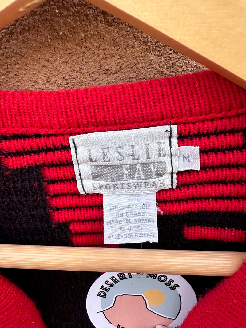 Red & Black Leslie Fay Open Cardigan