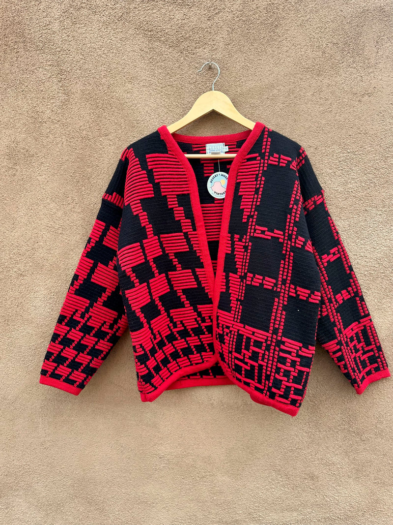 Red & Black Leslie Fay Open Cardigan