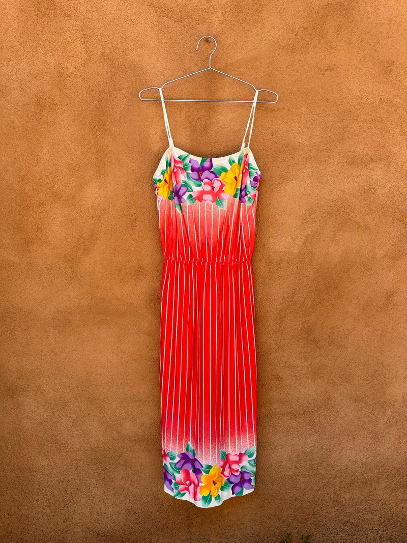 1970's Floral Striped Strappy Summer Dress