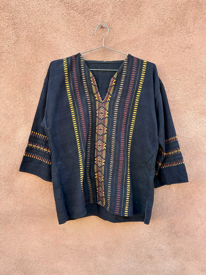 Black with Earthtone Embroidery Guatemalan Shirt