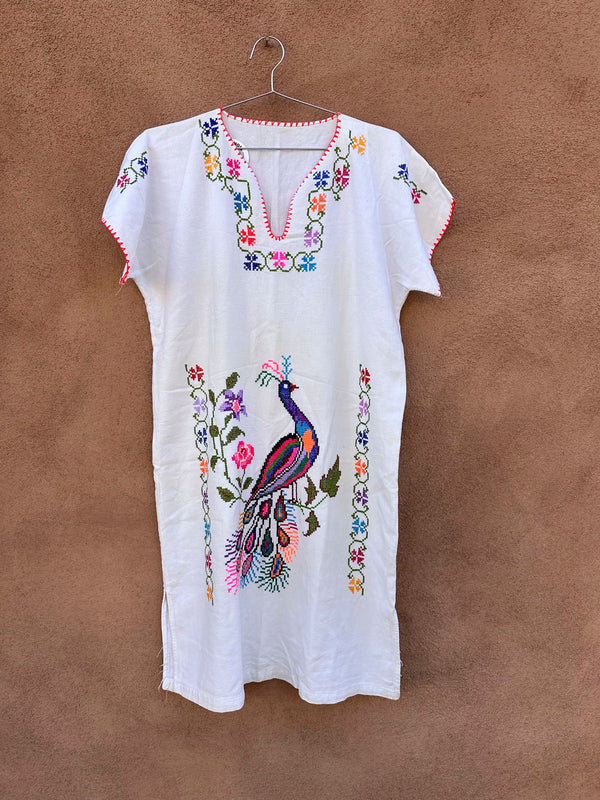 Embroidered Peacock Mexican Cotton Dress