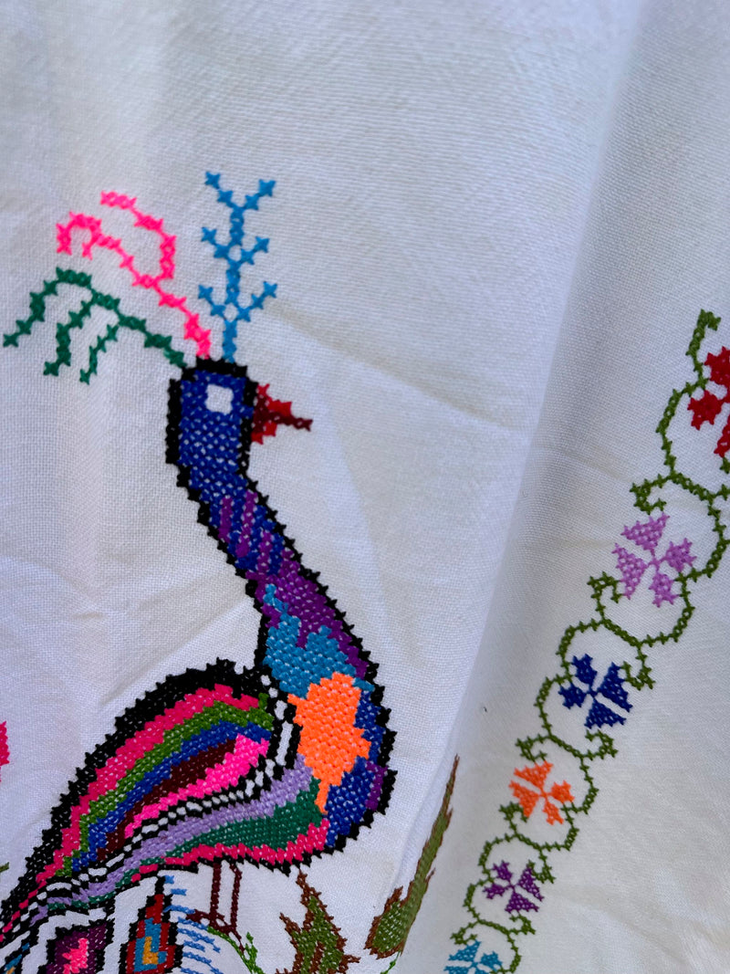 Embroidered Peacock Mexican Cotton Dress