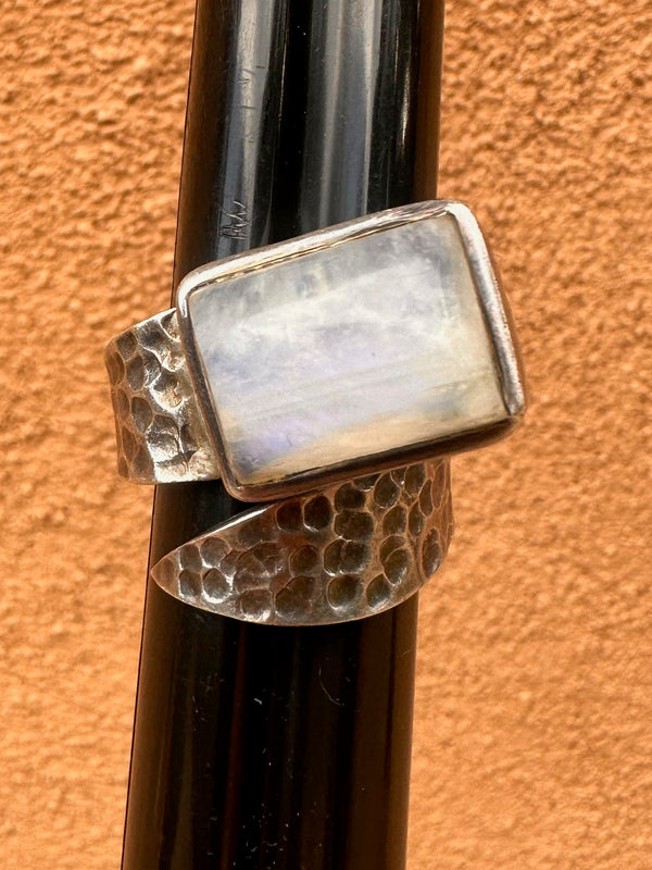 Moonstone Hammered Sterling Silver Ring