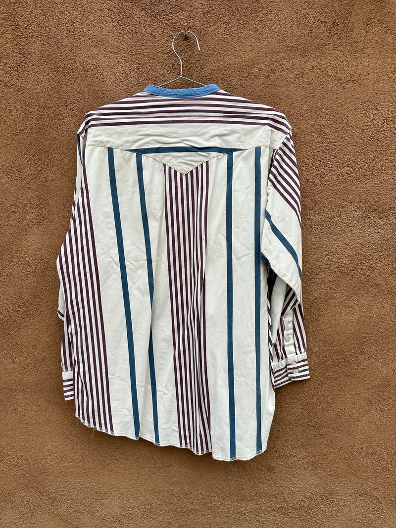 Striped Cotton Wrangler Shirt with Standing Collar