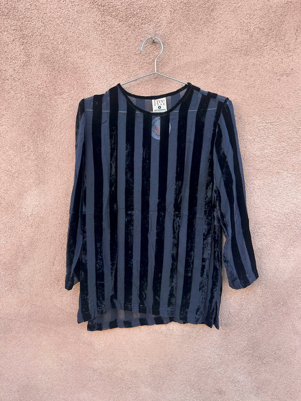 Velour & Chiffon Striped Blouse by Free Wear