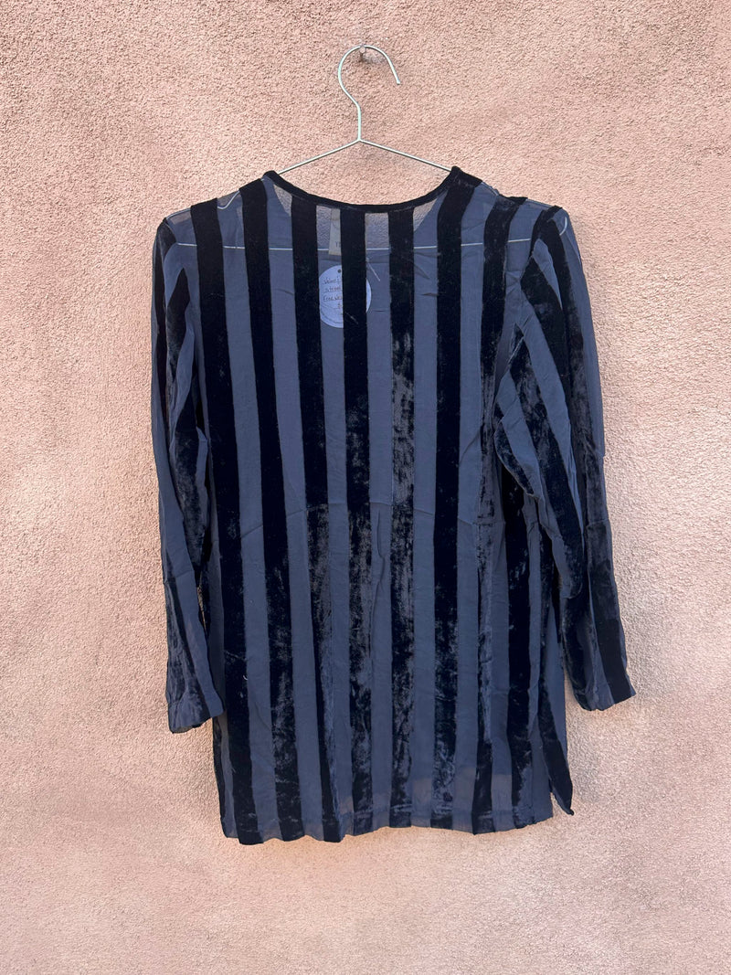 Velour & Chiffon Striped Blouse by Free Wear