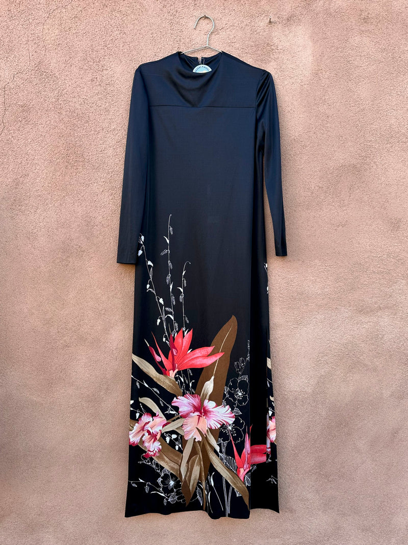 1960's Black Floral Maxi Dress