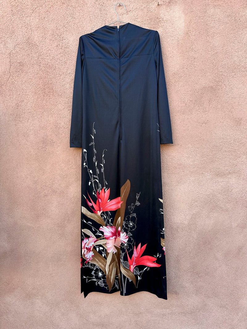 1960's Black Floral Maxi Dress