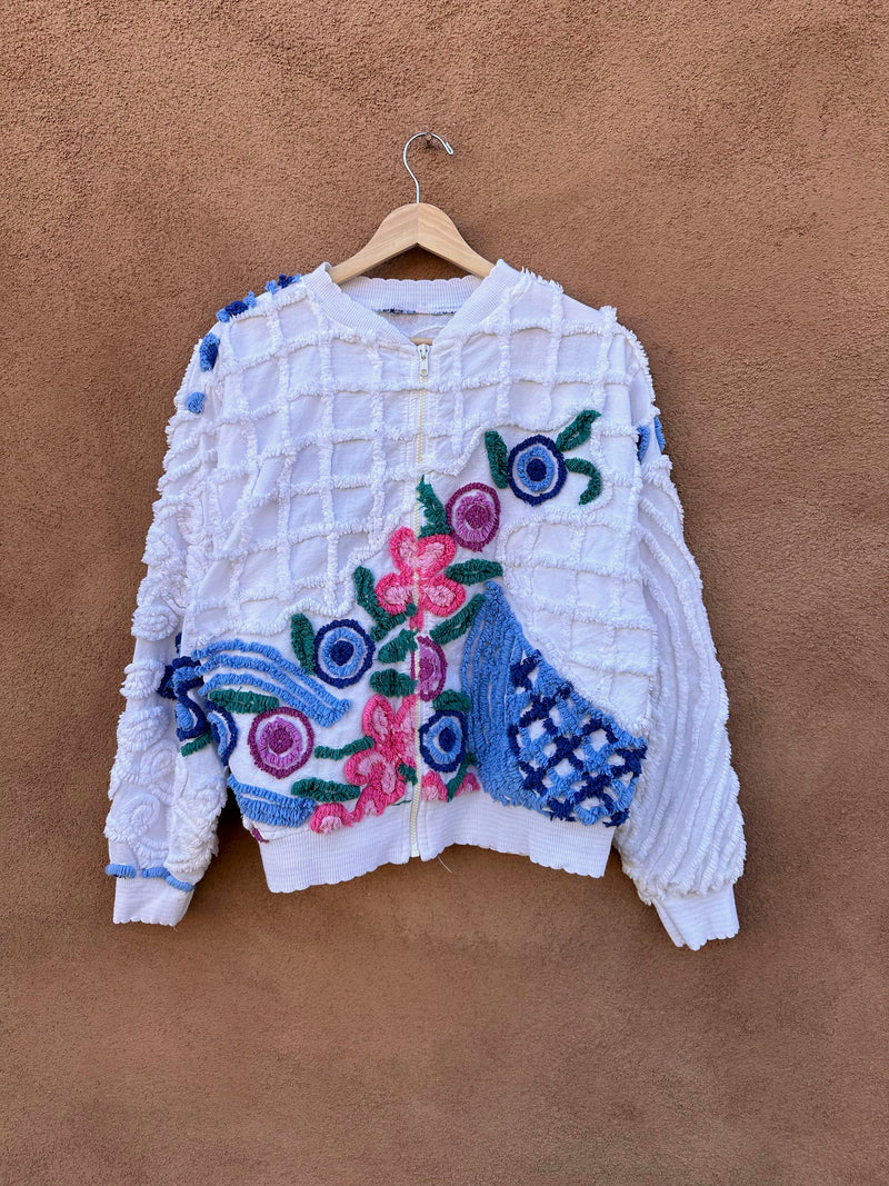 Floral Chenille Cotton Bomber Zip Up