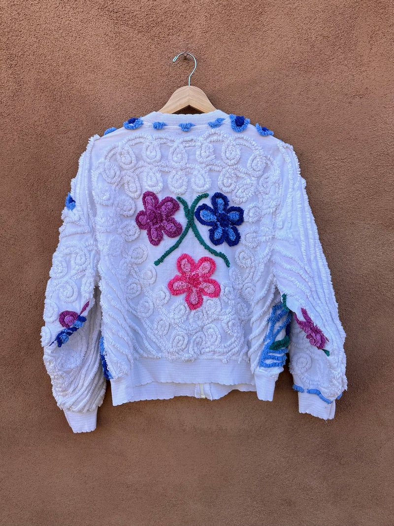 Floral Chenille Cotton Bomber Zip Up