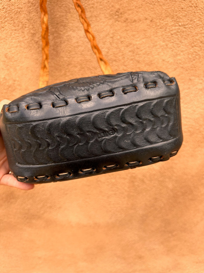 Black Hand Tooled Leather Purse with Zip Coin Pocket