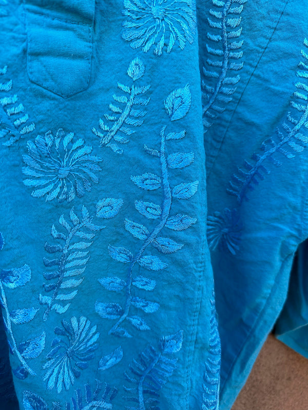 Embroidered Blue Boho Cotton Blouse