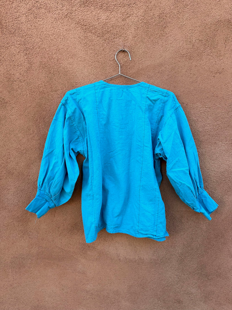 Embroidered Blue Boho Cotton Blouse