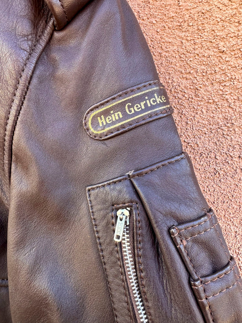 Brown 1980's Hein Gericke Cafe Racer Leather Moto Jacket