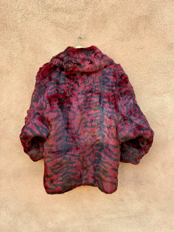 Red Zebra Stripe Rabbit Fur Jacket by Chill Chasers