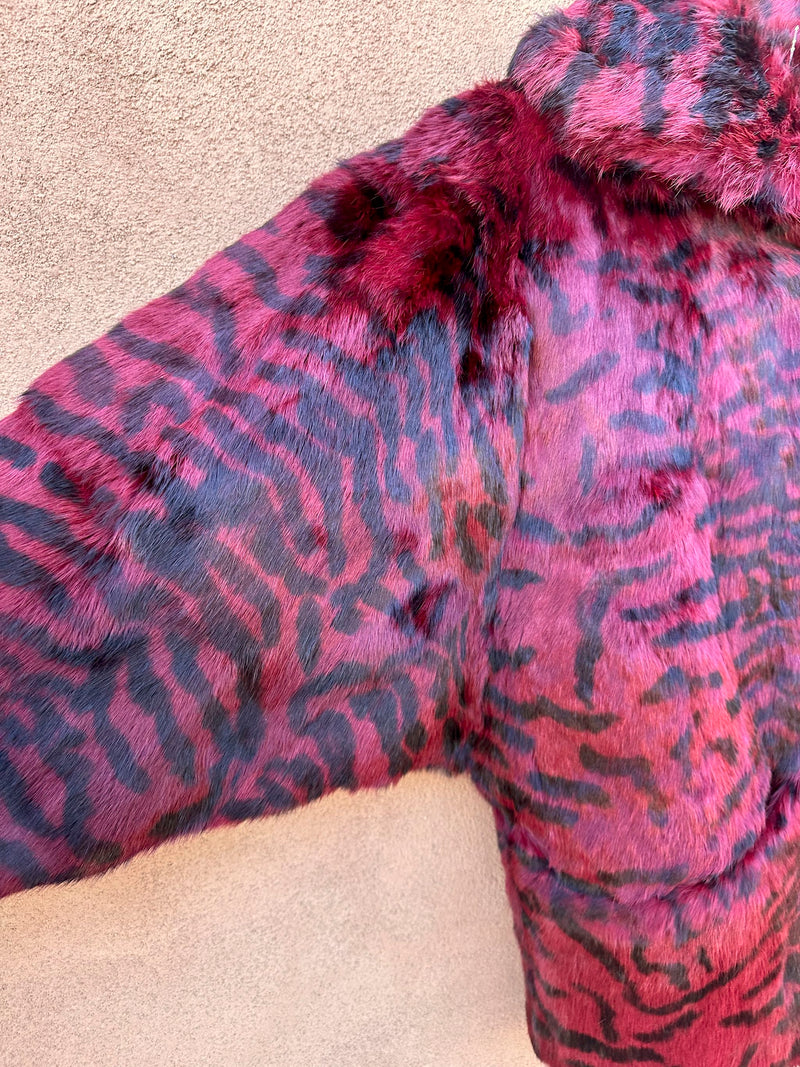 Red Zebra Stripe Rabbit Fur Jacket by Chill Chasers