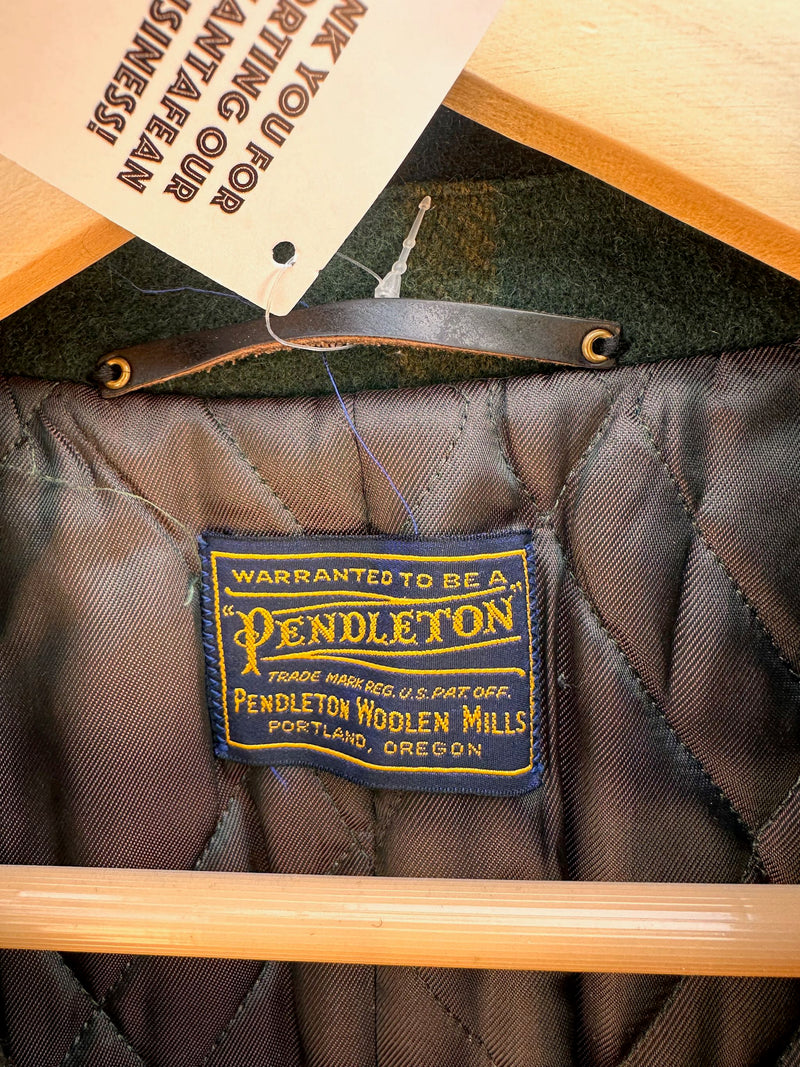 1960's Green and Black Plaid Men's Pendleton Car Coat