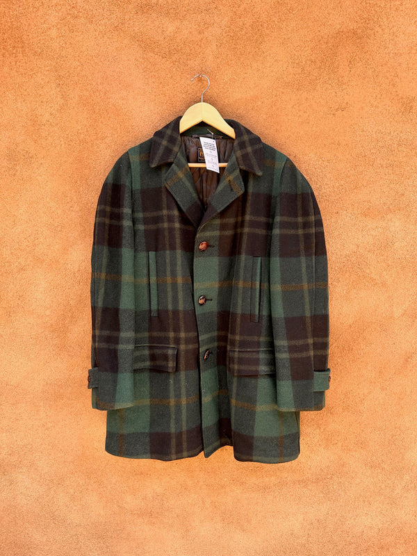 1960's Green and Black Plaid Men's Pendleton Car Coat