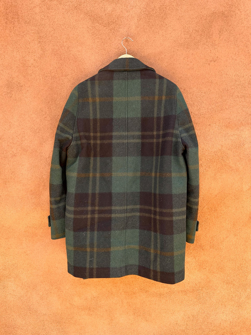 1960's Green and Black Plaid Men's Pendleton Car Coat