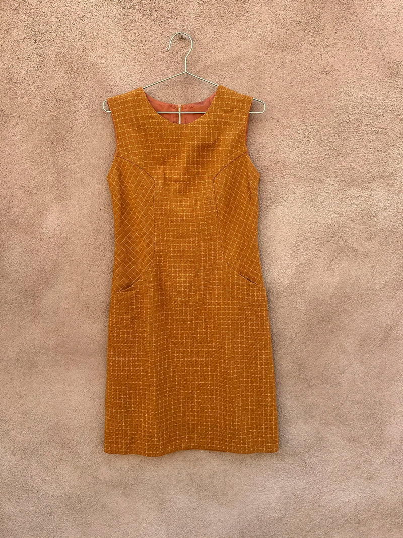 1960's Brown & Yellow Mod Check Dress