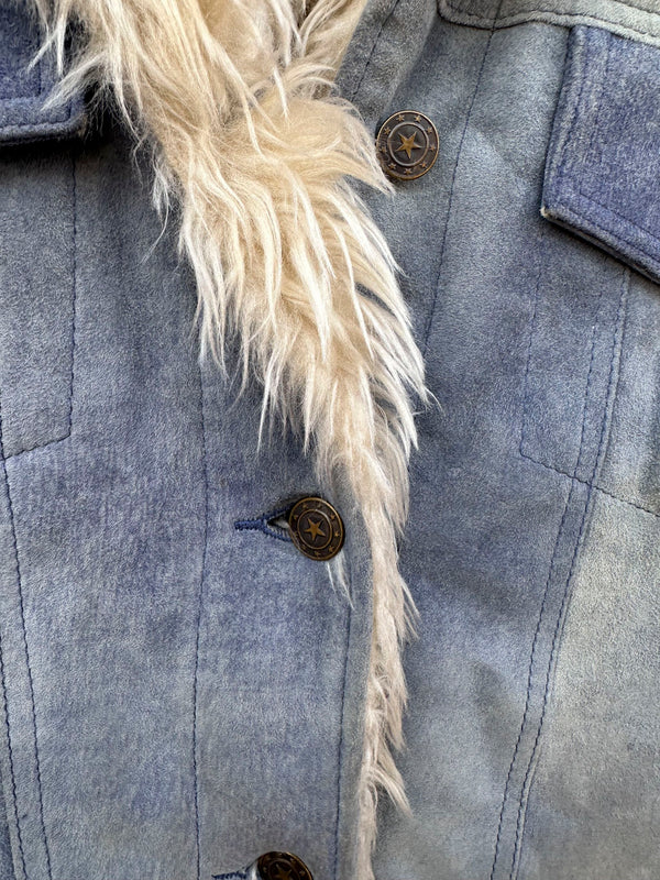 Blue Suede Scully Jacket with Faux Fur