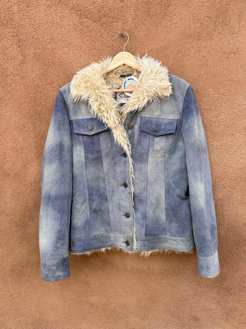 Blue Suede Scully Jacket with Faux Fur