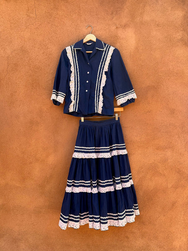 1950's Navy Blue and White Fiesta Dress