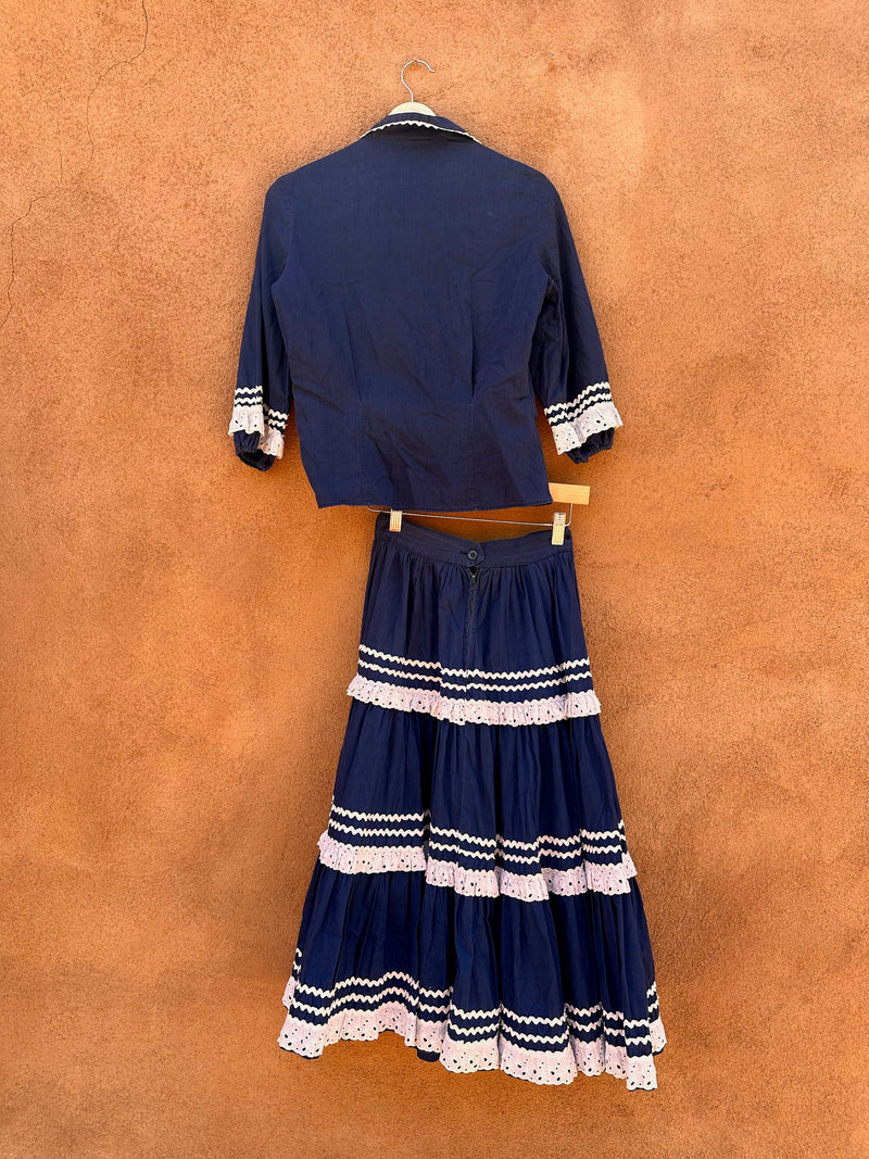 1950's Navy Blue and White Fiesta Dress