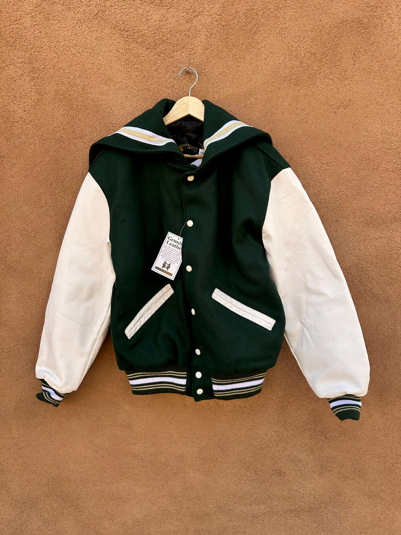 Forest Green and White Rock Creek Letterman Jacket - Small