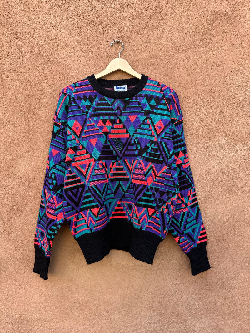 80's Meister Neon Geometric Wool Blend Sweater