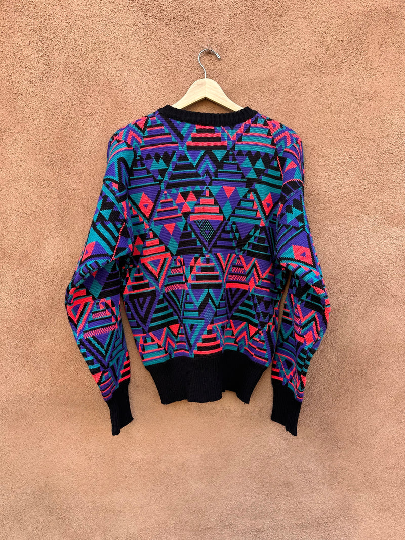 80's Meister Neon Geometric Wool Blend Sweater