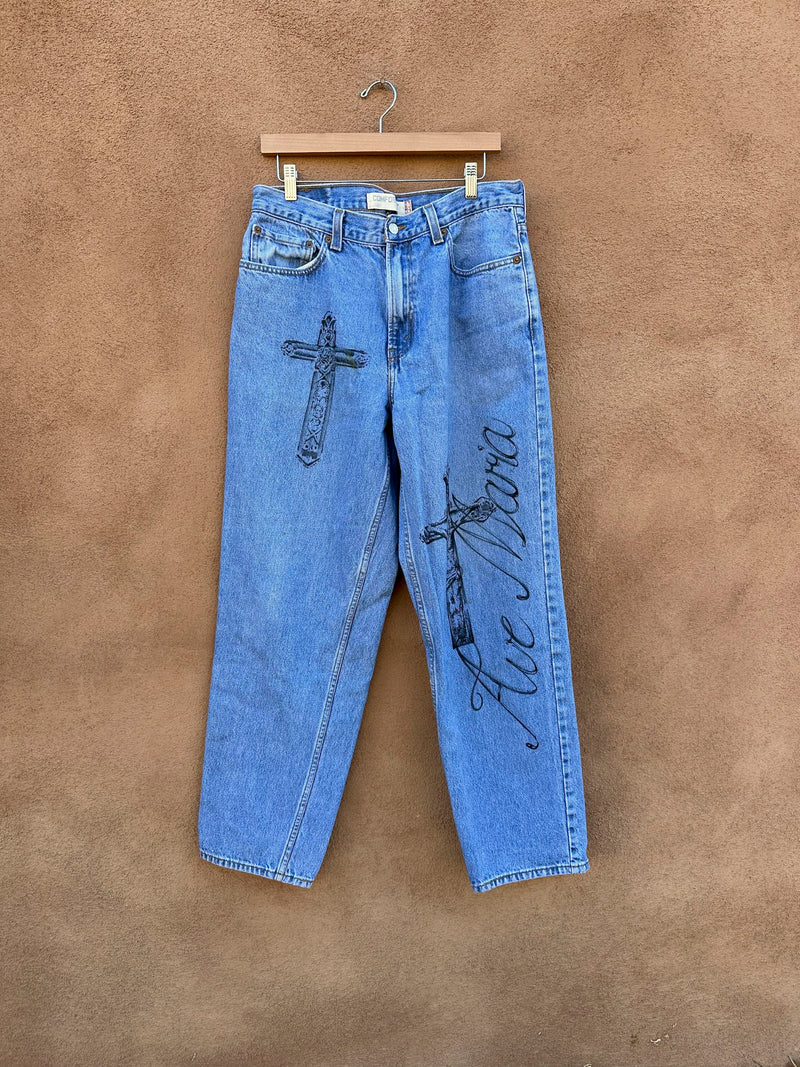 Ave Maria Jeans by Merrideth McDowell - Hand Drawn Levi's 34 x 32