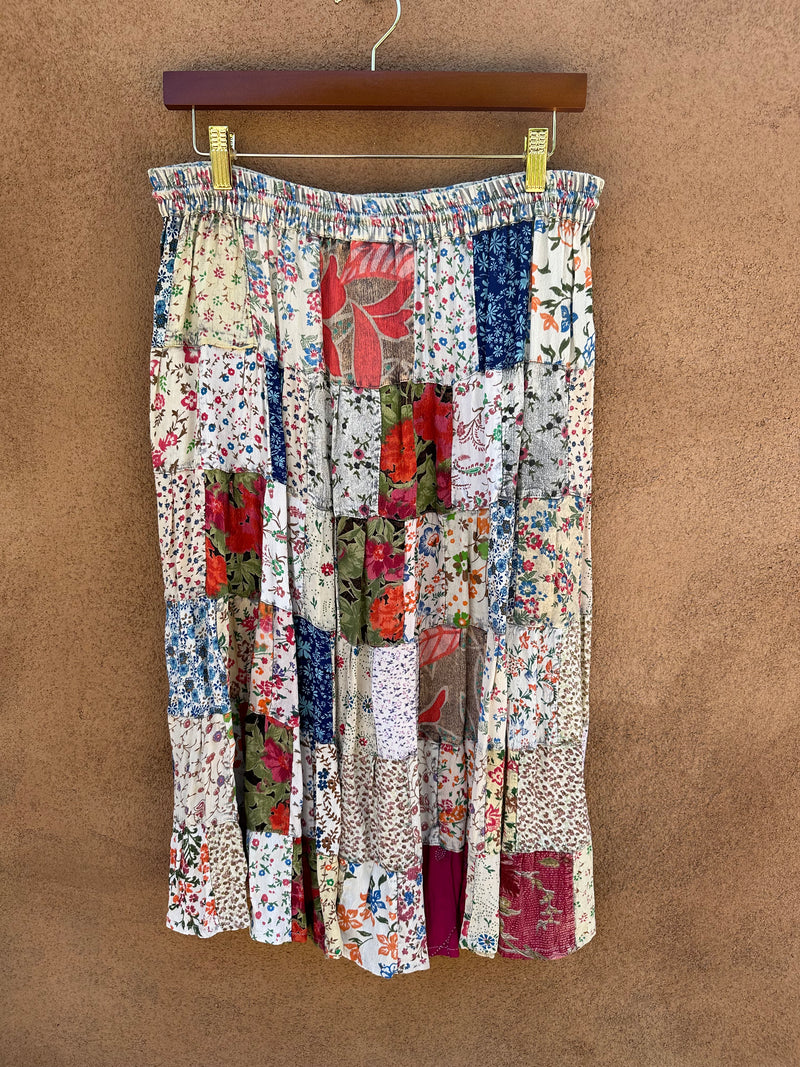 Patchwork Rayon Midi Skirt