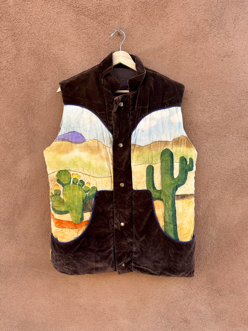 1970's Velveteen Desert Scene Hand Made Quilted Vest