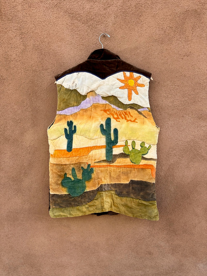 1970's Velveteen Desert Scene Hand Made Quilted Vest