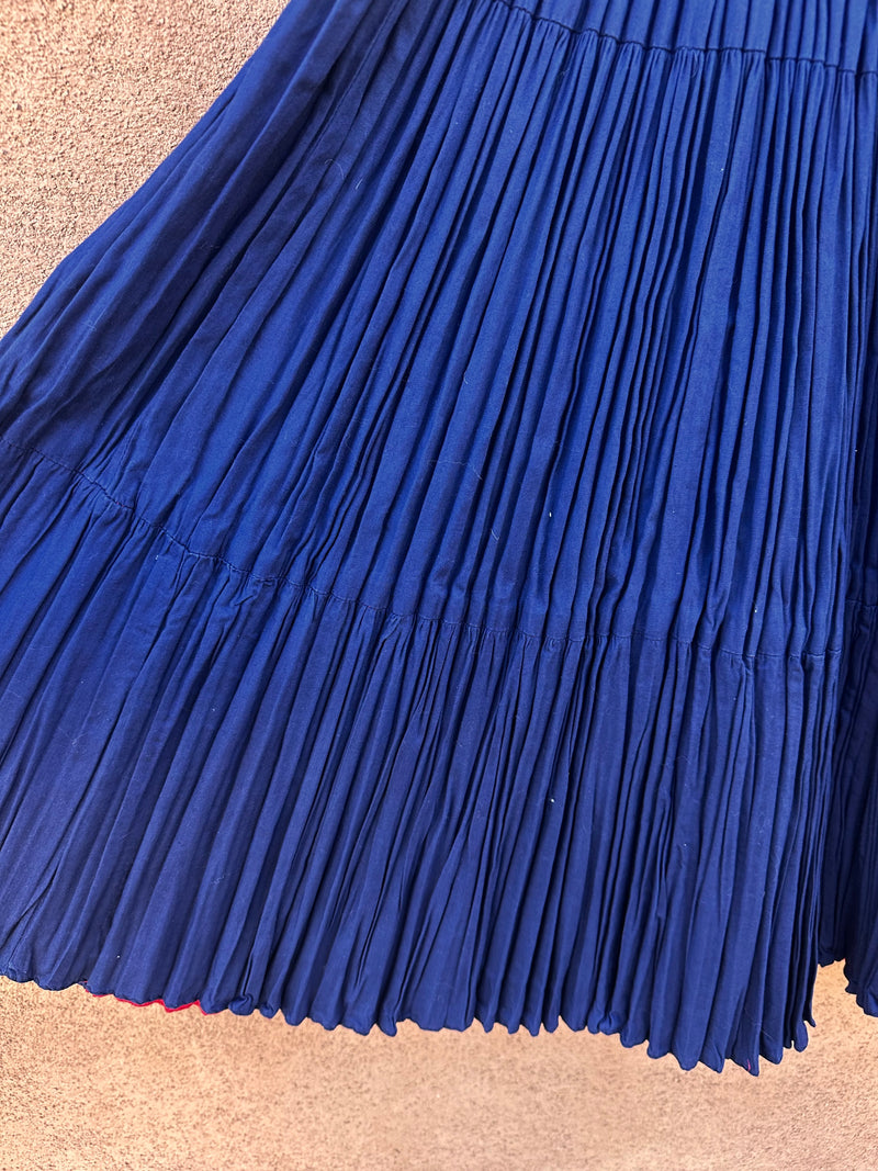 Navy Blue Pleated Broom Skirt with Red Underskirt