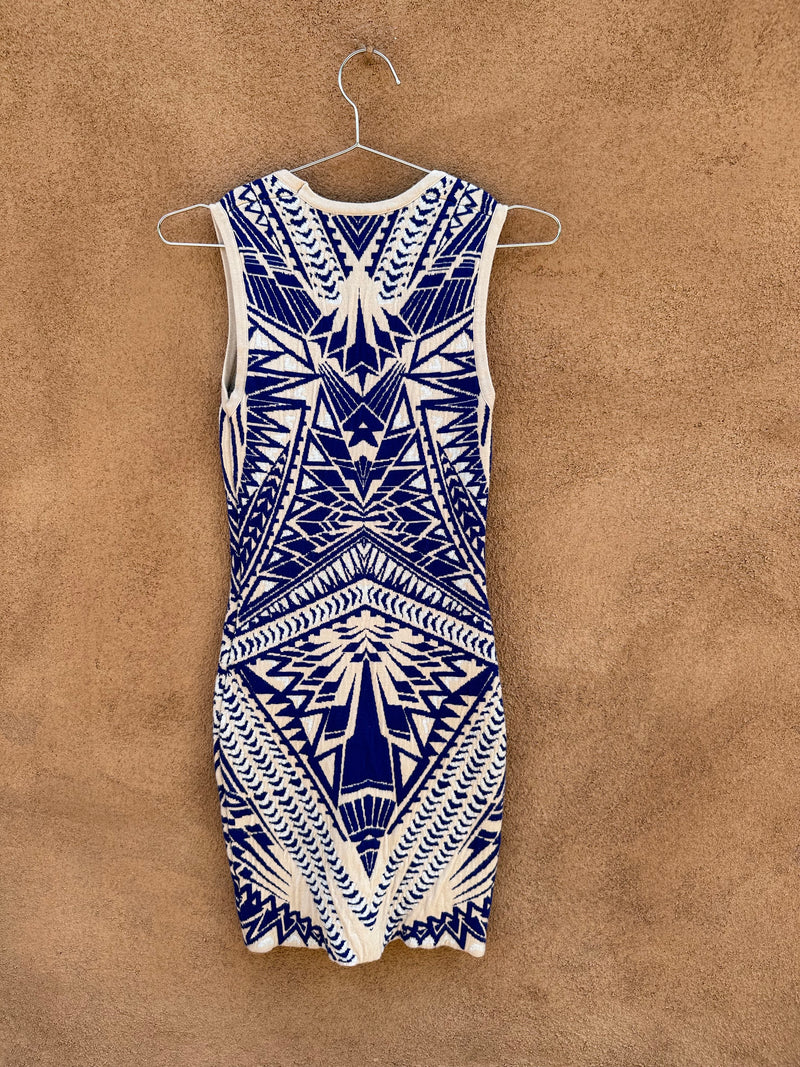 Blue and White Body Con Rayon Blend Dress